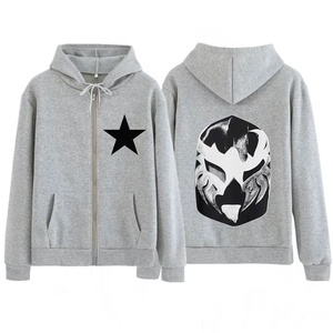 Custom Unisex Winter Heavyweight Full <b>Zip</b> Retro Hoodie Wholesale Oversized Print Polyester/Cotton Fleece 450g Puff Sweatshirt - Product Image 2