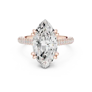 Anillo con halo oculto de diamante redondo cultivado en laboratorio de 4.00 ct, oro macizo de 18k, estilo marquesa, unisex, para novia, certificado por IGI - Product Image 3