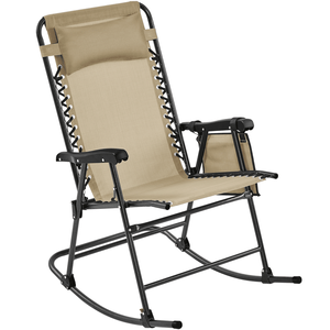 เก้าอี้โยกกลางแจ้งทันสมัยพร้อมหมอนรองศีรษะสีเบจ - Product Image 1