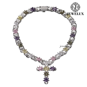 Premium <b>Statement</b> <b>Necklace</b> 925 Silver Rhodium Plated Moissanite Cross Pendant Link Chain Luxury Unisex Everyday Wear - Product Image 4