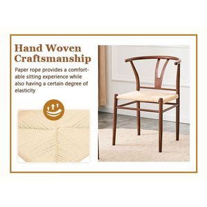 Set di 2 Sedie da Pranzo Stile Medievale a Forma di Y Wesborn, Struttura in Ferro Marrone e Seduta Intrecciata in Corda Naturale con Braccioli - Product Image 4
