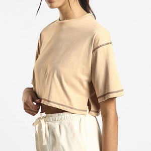 Custom Women's Streetwear <b>Crop</b> <b>Top</b> Loose Fit Knitted T-Shirts 50% Cotton 50% Polyester Solid Summer Casual Style Heat-Transfer - Product Image 3