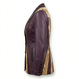 Purple Genuine <b>Leather</b> Cowhide Fur Blazer Jacket <b>Womens</b> Western Hair On Hide Tailored Coat Manufacturer <b>Top</b> Supplier - Product Image 4