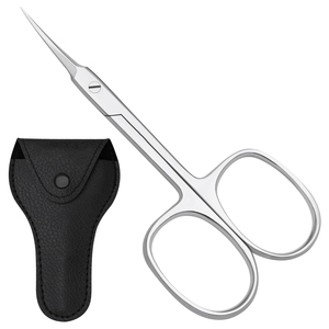 Ciseaux à cuticules avec logo personnalisé, ensemble d'outils professionnels avec étui en cuir, ciseaux à manucure en acier inoxydable courbés avec manche en acier - Product Image 1