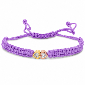 14K Gold Black Rhodium Plated Macrame Bracelet F VVS VS Lab Grown CVD Diamonds Double Heart Design Adjustable Woven Cord Women's - Product Image 4