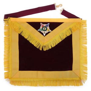 Order of the Amaranth Maroon Velvet Apron with Yellow Leather Borders & Embroidered Fringe Collar <b>Type</b> - Product Image 1