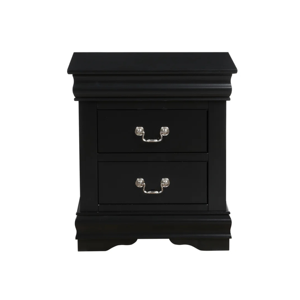 Modern Black Wooden Nightstand with Double Drawer, Solid Wood Bedside Table Storage Cabinet for Bedroom Furniture - Product Image 1