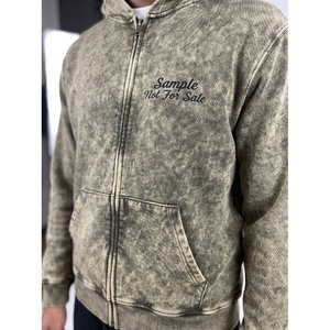 Sweat à capuche zippé vintage délavé pour homme, coupe oversize, brodé, style streetwear décontracté avec poche kangourou - Product Image 4
