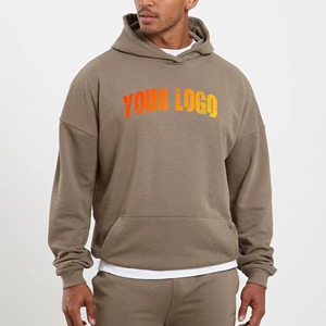 Sweat-shirt à capuche kaki pour homme, 100% coton, molleton français, décontracté, poche avant, logo imprimé, vêtement d'automne, coupe classique - Product Image 1
