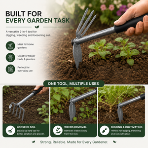 Truelle de jardin robuste à 3 dents, outil manuel de culture avec lame en acier et poignée ergonomique pour creuser, désherber et cultiver le sol - Product Image 4