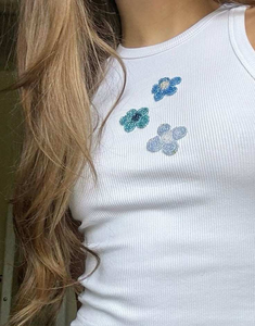 Unique Design Handmade Customizable White Cotton Jersey for <b>Top</b> Beaded Fish Patch Sleeveless Vest Women Summer Casual Holiday - Product Image 3