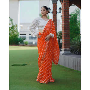 ชุดสาหรี่เลเฮริยาประดับมุกที่สวยที่สุดสำหรับงานปาร์ตี้ พร้อมผ้าสำหรับตัดเสื้อคลุม สำหรับผู้หญิงอินเดียในโอกาสงานแต่งงาน - Product Image 6