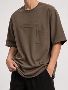 Camiseta Personalizada para Hombre, Cuello Redondo, Manga Corta, Estilo Casual, Mezcla de Algodón Grueso, con Logotipo Impreso en la Parte Delantera, MOQ Bajo - Product Image 3