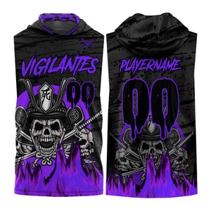 Gilet sans manches à capuche Vigilantes en jersey avec motif crâne sublimé et imprimé flamme verte, en polyester respirant, pour homme, toutes saisons - Product Image 4