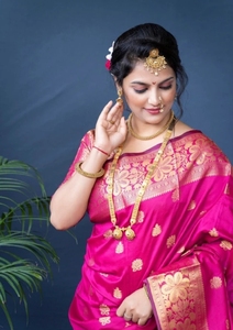 Sari KV de Mezcla de Seda Kasavu Tejido (Rosa) - Product Image 4