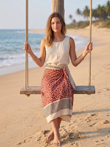 Pañuelo Sarong de Algodón Hecho a Mano al por Mayor, con Estampado Floral y de Hojas, Largo, para Playa, Estilo Boho, Cubre Traje de Baño, Esencial para Viajes de Verano en Resorts Tropicales - Product Image 5