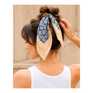 Unisex <b>Vintage</b> Ethnic Hand Drawn <b>Silk</b> Floral Print Square <b>Scarf</b> Head Wrap Bandana - Product Image 3
