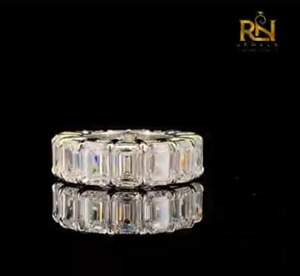 Emerald Cut Lab Grown Diamond Luxury Unisex Eternity Band Solid Gold Shared Prong Wedding <b>Ring</b> <b>Stacking</b> Anniversary Fine Jewelry - Product Image 2