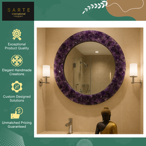 Natural Agate Stone Frame Luxury Modern Handmade Eco-Friendly <b>Lighted</b> Wall Decor Spiritual Space Centerpiece Wall <b>Mirror</b> - Product Image 4