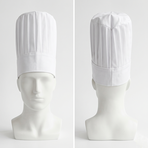 Chapeau de chef professionnel en polycoton 210 GSM, blanc avec bande élastique rouge, impression personnalisée, broderie de logo, couvre-cheveux brodés - Product Image 2