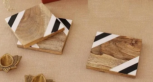 Custom Eco-Friendly Wooden & Resin Inlay <b>Square</b> Coaster with Holder <b>Set</b> 4mm/5mm Thickness Made in Uttar Pradesh - Product Image 4