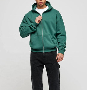 Men's Green Hooded <b>Zip</b>-<b>Up</b> Sweatshirt Regular Fit Fleece Casual Autumn Style Solid Color Knitted Breathable Hoodies - Product Image 5