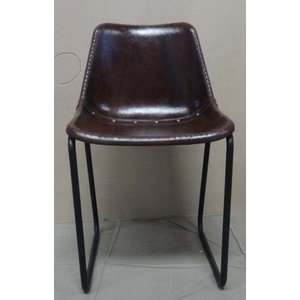 Sillas de comedor industriales de cuero genuino Vintage, Base de tubo de hierro para el hogar, oficina, cafetería, restaurante, muebles de Metal con estilo para - Product Image 3