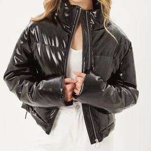 Black Polyester Breathable Quilted Jacket Women <b>Winter</b> Stand Collar Full Sleeve Zipper Closure Regular <b>Thick</b> Cotton Lined <b>Coat</b> - Product Image 1