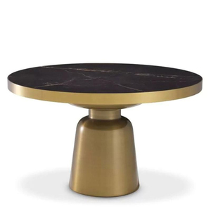 Latest <b>Round</b> Coffee Table with Black Marble Top and <b>Brushed</b> Brass Pedestal Metal Base for Contemporary Living Room - Product Image 1