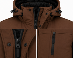 Men's Brown Hooded Puffer Jacket <b>Waterproof</b> Stand Collar Casual <b>Winter</b> <b>Coat</b> with Zipper Front and Multiple Pockets - Product Image 5