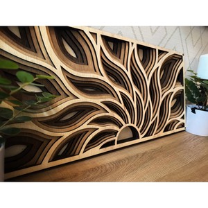 Décoration murale en bois MDF superposé effet soleil - Artisanat 3D contemporain noir 70x70x2 cm rectangulaire fabriqué en Inde Modèle Aqudus Saleem - Product Image 1