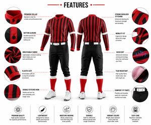 Maillot de baseball rayé rouge et noir à manches longues, uniforme respirant avec col boutonné et pantalon assorti - Product Image 5