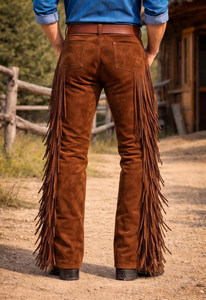FAZMAX CORPORATION Pantalon Western Homme Marron Style Vintage Taille Haute Coupe Droite avec Poches et Braguette Boutonnée 100% Léger - Product Image 4