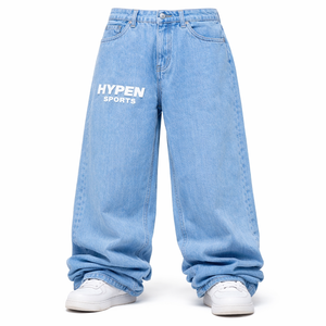HYPEN SPORTS - Jeans de mezclilla holgados de pierna recta para hombre, corte medio, transpirables, para verano, otoño y primavera - Product Image 1