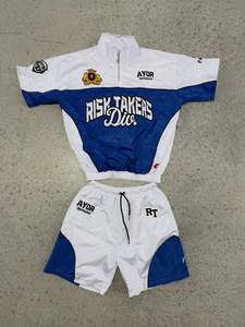 Custom <b>Mens</b> Nylon Short Set Streetwear Loose Fit Embroidery Color Block Windbreaker Zipper <b>Jacket</b> and Drawstring Shorts Set OEM - Product Image 3