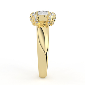 Ensemble de mariage en or jaune 14K 18K avec diamant de laboratoire taille ovale, bague solitaire entrelacée et alliance assortie micro-pavée Chevron V - Product Image 5