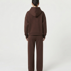 Conjunto de Sudadera con Capucha Marrón Casual con Logotipo Personalizado, Chándal Oversize para Mujer, Pantalones Deportivos Anti-Pilling, Fabricante - Product Image 2