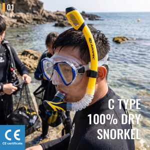 ได้รับการรับรองมาตรฐาน CE ท่อหายใจแห้ง 100% พร้อมนกหวีดเตือนความปลอดภัย อุปกรณ์ดำน้ำแบบสกูบา ตัวท่อทำจาก PVC ข้อต่อซิลิโคน รับผลิตแบบ OEM ODM พร้อมโลโก้ตามสั่ง - Product Image 2