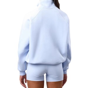 Sweat-shirt à col montant en molleton 100 % coton bleu clair pour femme, fermeture éclair quart de tour, manches longues, tenue décontractée - Product Image 2