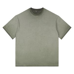 T-shirt décontracté pour homme de haute qualité, 100 % coton, coupe oversize, col montant, style vintage délavé à l'acide, épaules tombantes, option grandes tailles - Product Image 1