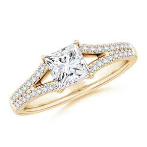 Anillo de Compromiso de Lujo Clásico con Corte Princesa, Diamante Cultivado en Laboratorio, Certificado IGI, con Piedras Laterales, Oro 10K 14K 18K, Plata 925 935 - Product Image 1