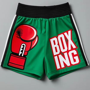 Shorts de boxe en polyester respirants pour l'entraînement, avec graphiques par sublimation personnalisés, logo brodé, taille personnalisée - Product Image 1