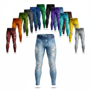 Wholesale Fashion Men Skinny Denim Leggings Stretch Ripped Jogging Slim Fit Tights Casual Gym Streetwear Workout Yoga Pants - Product Image 1