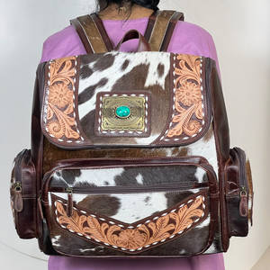 Nouveaux sacs à dos pour femmes en cuir de vachette véritable, faits à la main, élégants, avec pierre turquoise, poignée souple, sacs de voyage - Product Image 3