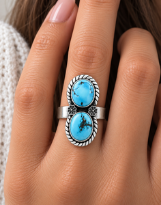 Golden Hills <b>Turquoise</b> Silver <b>Ring</b> Western Boho Statement Gemstone <b>Ring</b> Southwestern Jewelry Fashion <b>Ring</b> for Women Gift - Product Image 1