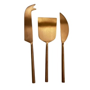 Ensemble de 3 couteaux à fromage en acier doré de qualité supérieure, ustensiles de service à fromage en acier inoxydable brossé pour les dîners, les fêtes et les événements - Product Image 5