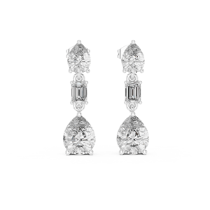Magnifiques boucles d'oreilles pendantes en diamants de laboratoire de coupes variées, serties en or blanc 18 carats, pour fêtes, mariages, fiançailles, usage quotidien, cadeaux de luxe. - Product Image 4
