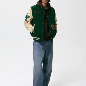 Casual Slim Fit Varsity <b>Jacket</b> With Embroidered <b>Men's</b> Green Custom <b>Baseball</b> Bomber Coat Regular Fit Autumn Wear <b>Men's</b> <b>Jackets</b> - Product Image 1