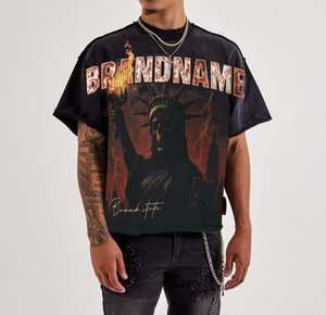 เสื้อยืดผู้ชายแบบสั่งทำพิเศษ ผ้าถักหนา 320GSM ผ้าฝ้าย 100% พิมพ์ลายกราฟิก สไตล์วินเทจ ลุคทำสีซีดแบบย้อนยุค ทรงโอเวอร์ไซส์ สตรีทแวร์ - Product Image 1