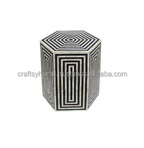 Royal Chevron bone inlay <b>table</b> Featuring a unique hexagonal shape and a subtle black <b>white</b> color a seat or a <b>side</b> for home decor - Product Image 4